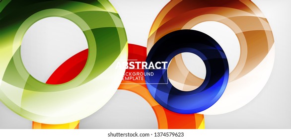Modern geometric circles abstract background, colorful round shapes with shadow effects, vector illustration