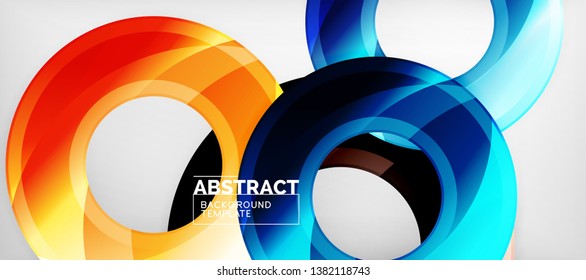 Circulos geométricos modernos fondo abstracto, formas redondeadas coloridas con efectos de sombra, ilustración vectorial