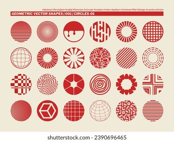 Modern Geometric Circles Vector Shapes. Inspired by Brutalist, Minimal, Bauhaus, and Memphis styles; a dynamic mix of innovative shapes for a contemporary and eclectic touch.