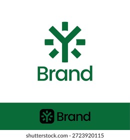 Modernes geometrisches kreisförmiges Y-Solar-Monogramm-Logo, minimalistisches Sonnenbrand-Symbol für erneuerbare Energien mit zwei Hintergründen.