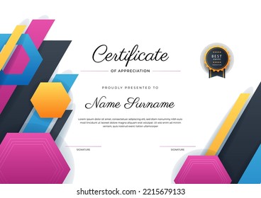 Modern geometric colorful abstract certificate design template