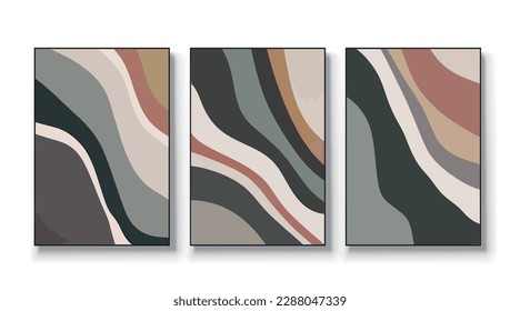 Modern geometric colorful color block composition art pattern, abstract vector art triptych.