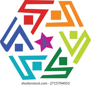 Moderno Geometric Colorful Shape Vetor logotipo com Star Center - arte abstrata, design simétrico criativo.