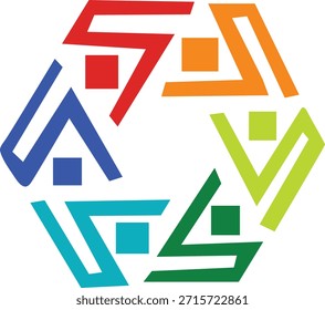 Modern Geometric Colorful Shape Vector logo with Star Center – Abstract art, creative Symmetric Design.