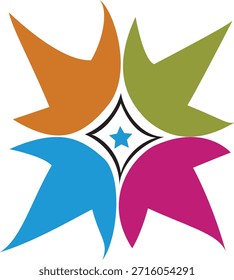 Modern Geometric Colorful Shape Vector logo with Star Center Abstract art, creative Symmetric Design.