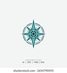 Modern geometric compass rose logo, abstract vector travel navigation icon, corporate brand compass symbol design