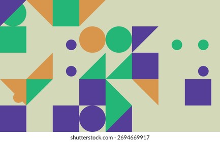 Modern Geometric Composition with Circles Squares and Triangles in Vibrant Colors for Creative Backgrounds and Designs