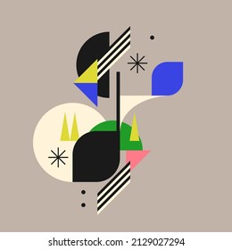 Moderne geometrische Zusammensetzung verschiedener Formen. Illustration für Design. Abstrakter Hintergrund in der Trendkarte.