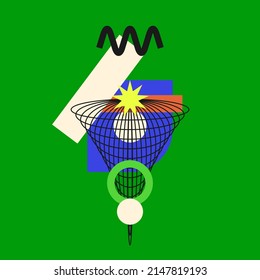 Moderne geometrische Zusammensetzung verschiedener Formen. Illustration für Design. Abstrakter Hintergrund in der Trendkarte.