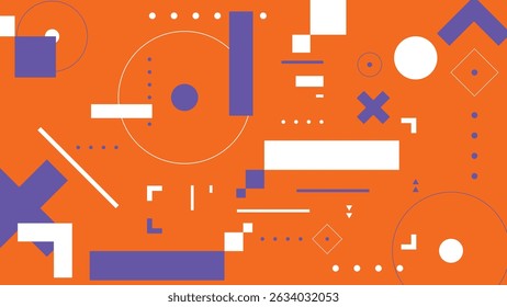 Modern geometric composition with white and violet shapes over orange. Great for posters, branding, and graphic projects.