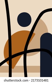 Modern geometric compositions and shapes. Abstract modern background. Backgrounds with geometric shapes. Boho-style wall decor. Minimalism.