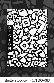 Modern geometric cover background design with large nubmer of details and figures, designed in A4 format with black and white colors, for everything, posters, banners, flyers etc. Eps 10 vector