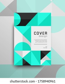 Modern geometric cover design with blue triangles, designed in A4 size for brochure, booklet, poster, annual, report etc. Trendy web banner. Eps 10 vector