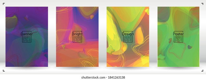 Modern Geometric Cover Design with Gradient and Abstract Lines, Figures for your Business.  Brochure Fluid Rainbow Poster Design, Gradient Effect for Electronic Festival.