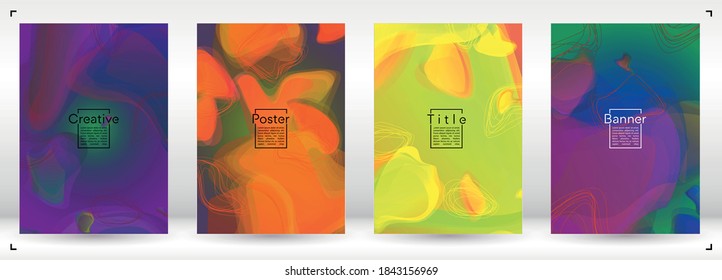 Modern Geometric Cover Design with Gradient and Abstract Lines, Figures for your Business.  Leaflet Fluid Rainbow Poster Design, Gradient Effect for Performance.