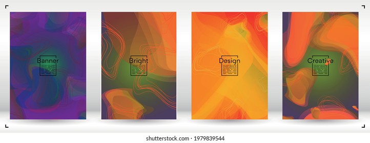 Diseño de portada geométrica moderna con líneas de gradiente y abstracto, figuras para su negocio.  Diseño de afiches de arco iris con fluido de página, efecto degradado para la promoción de marca.