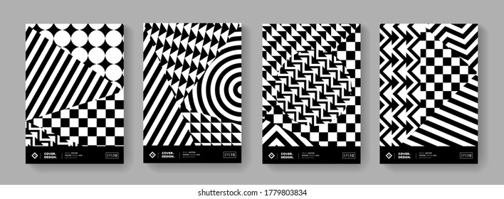 Modern geometric covers. Monochrome minimal pattern. Abstract swiss design posters.