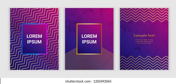 Modern geometric covers with  on the marble texture, fluid elements. Trendy colorful design with lines. Background for banner, poster, flyer, card, placard, party, invite.