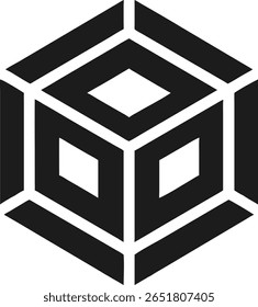 Modern geometric cube logo design with sharp lines and symmetrical structure
