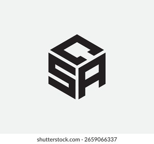 Modern Geometric Cube Monogram Logo Design, "CSA" hexagon cubic alphabet letter vector geometric font Logo for design. Initial three letters template logo. Vector Illustration