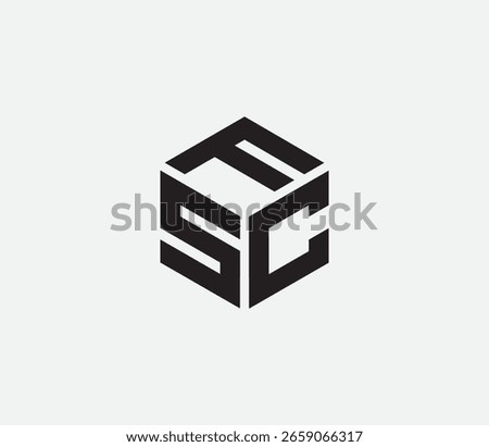 Modern Geometric Cube Monogram Logo Design, "FSC" hexagon cubic alphabet letter vector geometric font Logo for design. Initial three letters template logo. Vector Illustration