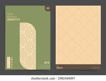 Fondo de diseño geométrico moderno con ondas y círculos superpuestos. Plantilla A4 para afiches, portada, presentación, folleto, volante. Diseño asiático onado geométrico. Líneas de onda orientales y círculos