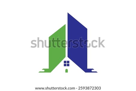 Modern geometric design a home balanced between two imposing forms logo vector art design