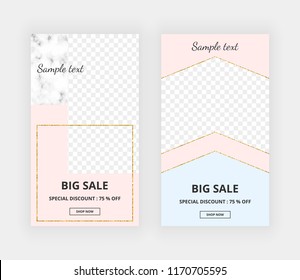 Modern geometric design for instagram, social media, online store, banner, card, brochure, flyer, invitation, birthday, wedding, baby shower. Pink, blue and gold glitter lines. Fashion background.
