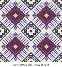 Modernes geometrisches Design auf einem warmen, weißlichen Hintergrund mit subtilen rosa Tönen, mit fetten roten und blauen Formen für einen sauberen, zeitgenössischen Look, der sich für grafische Layouts, Dekor und digitales Projekt eignet