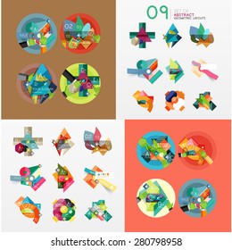 Modern geometric design temlates for universal diagrams, presentation banners, number options and workflow layouts. Vector illustration