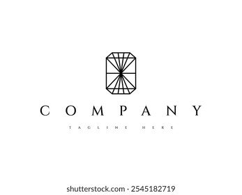 Logotipo de diamante geométrico moderno em um estilo de contorno retangular, perfeito para marcas de joias de luxo, moda de luxo e produto high-end