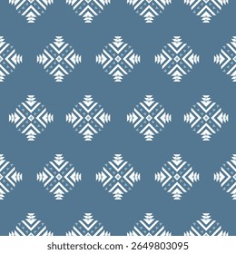 Modern Geometric Diamond Seamless Pattern in Blue and White Abstract Ethnic Vector Design