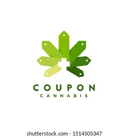 Modern Geometric Discount Coupon And Medical Cannabis Marijuana Hemp Logo Icon Vector Template On White Background