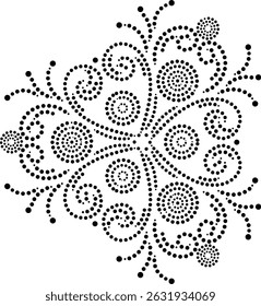 Moderna geométrica pontilhada coração em forma de pétalas Mandala padrão, mão desenhada Polka ponto floral Mandala padrão com círculos rotativos, pode ser para criar padrões para tecido tapete cortina almofada de papel de parede 
