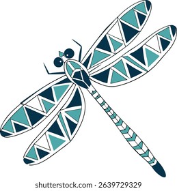Modern geometric dragonfly made of symmetrical triangles and circles in flat layout, perfect for abstract visuals, digital minimalism, or concept art