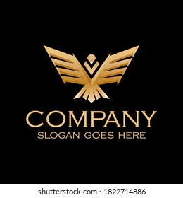 modern geometric eagle logo, golden luxury eagle logo design, vector template
