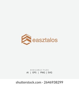  Logotipo de Easztalos Geométrico Moderno, Letra Abstrata E e Símbolo de Cubo Ideal para Serviços Profissionais e Imobiliário