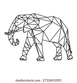 Modern Geometric Elephant Outline Vector. Low Poly Line Art Animal Logo