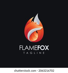 Modern Geometric Flame Fire Red Fox Logo Icon Vector On Black Background