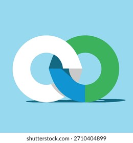 Ilustración vectorial plana geométrica moderna de Formas entrelazadas azules, blancas y verdes. Aislado sobre fondo blanco.