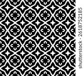Modern Geometric Floral Seamless Pattern in Black and White, EPS Vector Background. The repetitive vector design features sharp, symmetrical angles and abstract motifs. Delivered in EPS format.