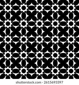 Modern Geometric Floral Seamless Pattern in Black and White, EPS Vector Background. The repetitive vector design features sharp, symmetrical angles and abstract motifs. Delivered in EPS format.