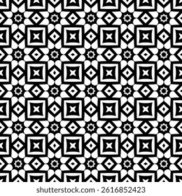 Modern Geometric Floral Seamless Pattern in Black and White Vector Background. Decorative Design for Prints and Backgrounds. Delivered in EPS format.