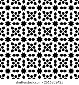 Modern Geometric Floral Seamless Pattern in Black and White Vector Background. Decorative Design for Prints and Backgrounds. Delivered in EPS format.