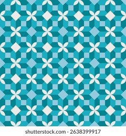 Modern Geometric Floral Shape Turquoise Seamless Pattern Wallpaper Decoration
