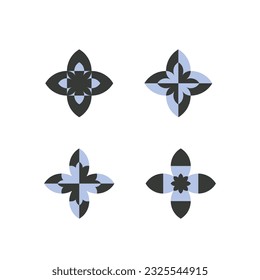 Flor geométrica moderna. Composiciones lineales abstractas de moda con elemento de quatrefoil para mosaico y patrón.