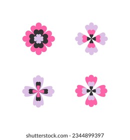 Modern geometric flower element. Trendy abstract linear compositions with quatrefoil element for mosaik and pattern.