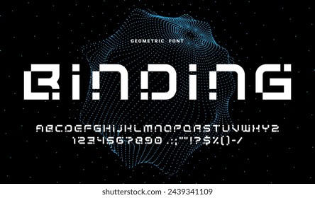 Modern geometric font, abstract tech type, futuristic typeface. Techno alphabet. Geometric typeset numeral and punctuation symbols, modern English ABC vector figures and numbers or alphabet letters