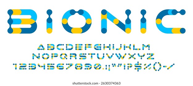 Fonte geométrica moderna, letras de fonte abstratas, tipo criativo, caracteres futuristas do alfabeto techno abc. Tipografia vetorial tecnologia futura fonte geométrica abstrata abc inglês com pontos de conexão