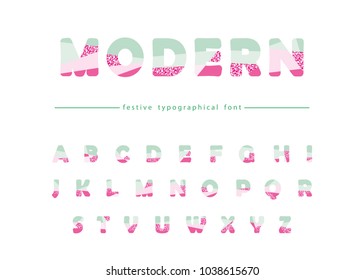 Modern geometric font with glitter. Creative ABC letters can be used for sale, birthday party, shop, present, header, broshure.